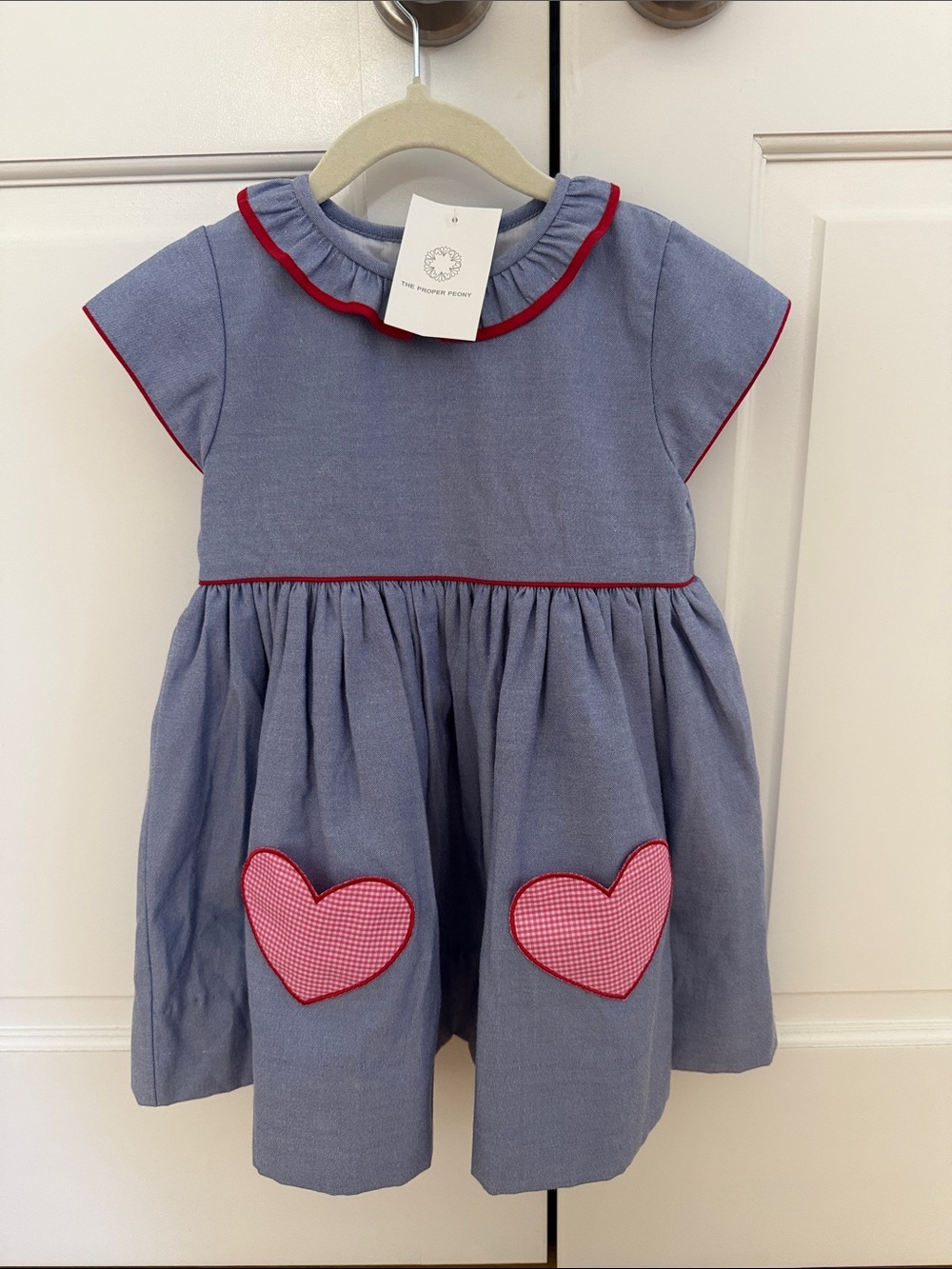 The Proper Peony Blue Dress with Pink Heart Pockets - Kids